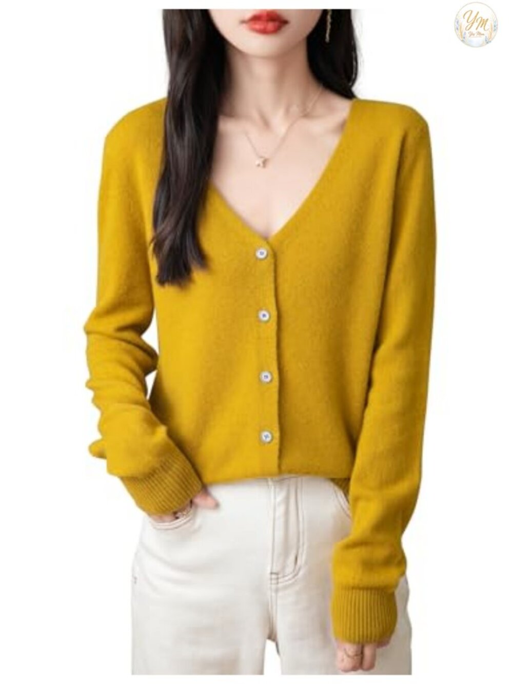 100% Merino Wool Cardigan Sweater Women V-Neck Long Sleeve Lightweight Knit